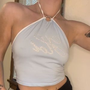 Hot light blue halter tank top